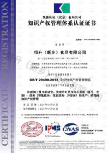 知識產(chǎn)權管理體系認證證書